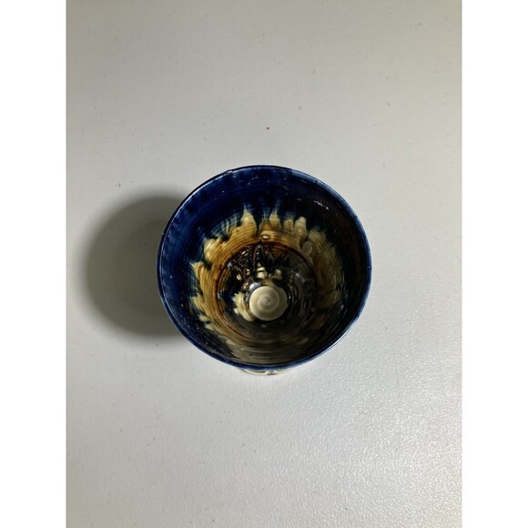 Tan & Blue Glaze Stoneware Goblet Chalice Studio Art Cup - Picture 2 of 7